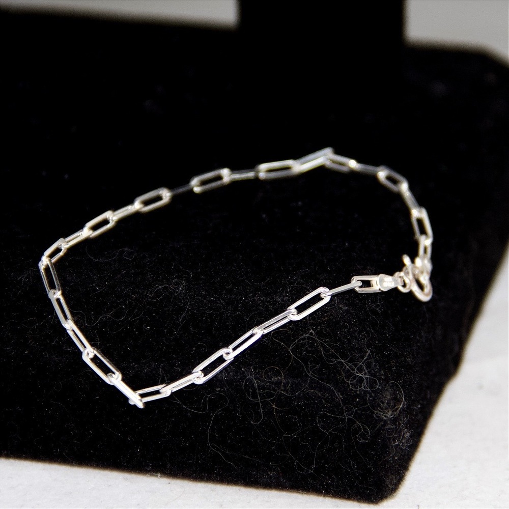 Sterling Silver Paperclip Chain Bracelet 925 Minimalist Link 7 Inch 2.65mm - Picture 4 of 8